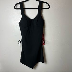 MAX + ASH Womens Black Faux Wrap Mini Party Dress Medium Lace Up Sided